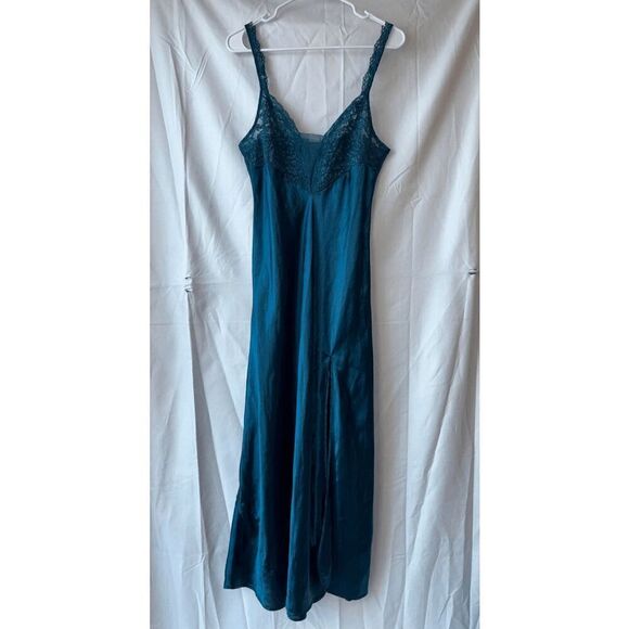 Victorias Secret Gold Label Dusty Blue Teal Polyester Night Gown Size Large - Picture 1 of 3
